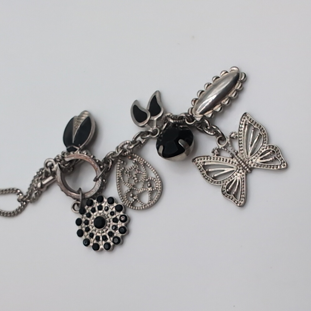 Vintage Silver Toned Long Charm Necklace With Butterfly & other assorted Charms - Picture 3 of 8